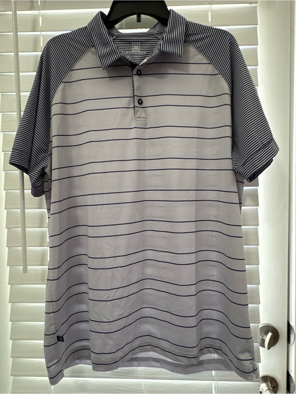 Mizzen + Main Stripped Polo Shirt - Gray with Navy Accents Size XL